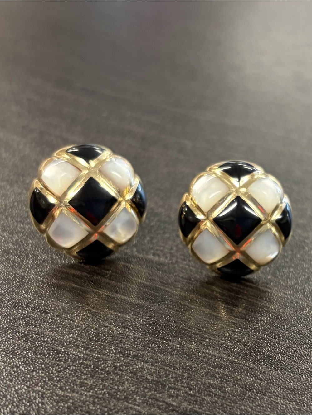 Kabana 14K Yellow Gold Black and White Enamel Dome Stud Earrings